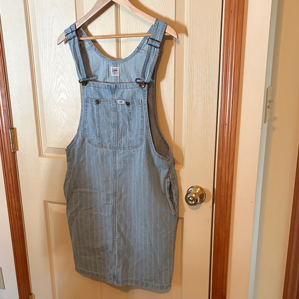 Lee Light Blue Striped Denim Pinafore Midi Dress